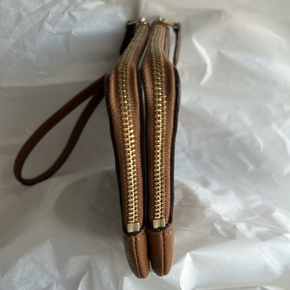 Coach Wristlet Saddle Brown Double Corner Zip Wristlet gold hardware pink accent - Picture 5 of 9